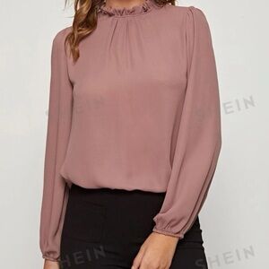 SHEIN frilled neck keyhole back latern sleeve top mediump